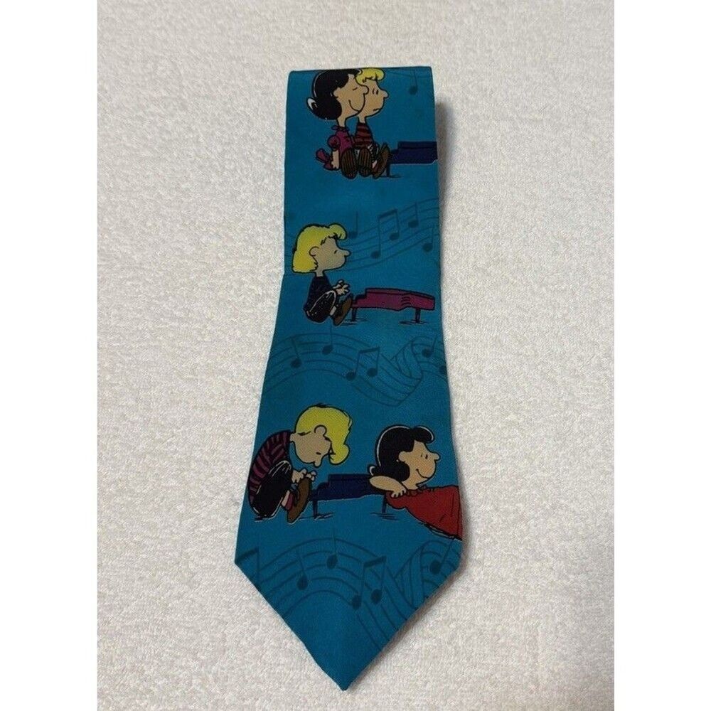 Vintage Peanuts Snoopy Tie 100% Silk made in the USA Music Notes 56" - Picture 2 of 8